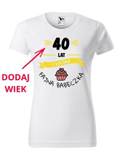 Koszulka urodzinowa - "... lat i nadal fajna babeczka" żółty