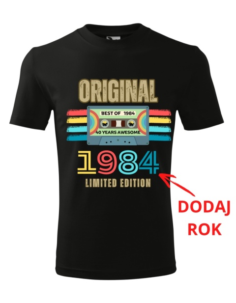 Koszulka urodzinowa - "Original (rok) limited edition" z kasetą męska