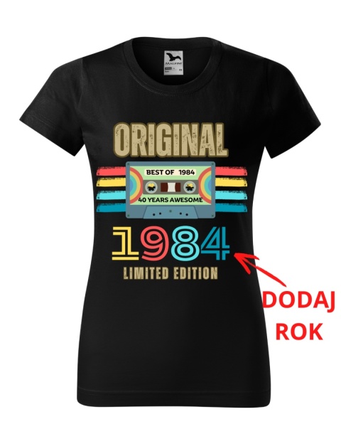 Koszulka urodzinowa - "Original (rok) limited edition" z kasetą damska