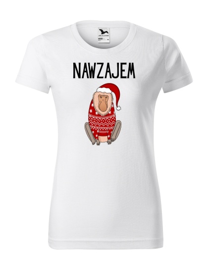 Święta - Koszulka damska świąteczna - "Nawzajem" z małpą Januszem