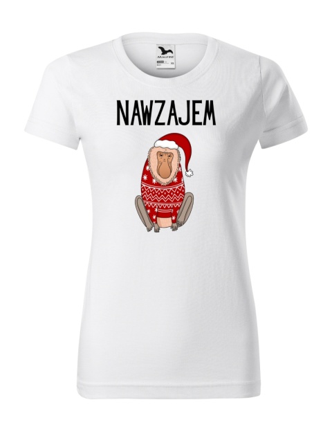 Święta - Koszulka damska świąteczna - "Nawzajem" z małpą Januszem