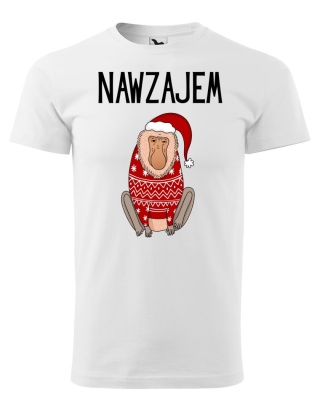 Święta - Koszulka męska świąteczna - "Nawzajem" z małpą Januszem