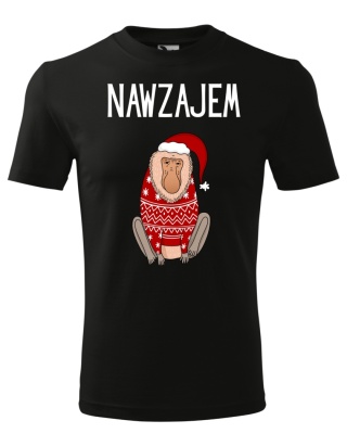 Święta - Koszulka męska świąteczna - "Nawzajem" z małpą Januszem