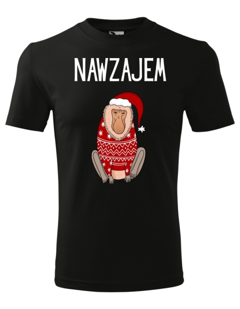 Święta - Koszulka męska świąteczna - "Nawzajem" z małpą Januszem