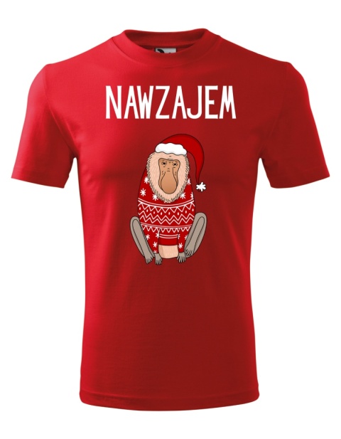 Święta - Koszulka męska świąteczna - "Nawzajem" z małpą Januszem
