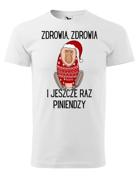Święta - koszulka męska świąteczna - "Zdrowia, zdrowia i jeszcze raz piniendzy" z małpą Januszem