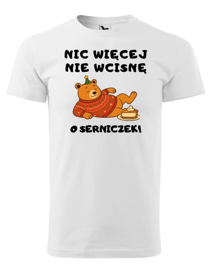 Święta - Koszulka męska świąteczna - "Nic więcej nie wcisnę... O serniczek!"