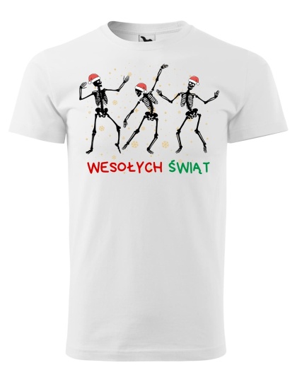 Święta - Koszulka męska świąteczna - "Wesołych świąt" z tańczącymi kościotrupkami