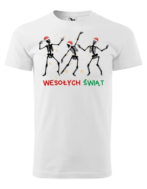 Święta - Koszulka męska świąteczna - "Wesołych świąt" z tańczącymi kościotrupkami