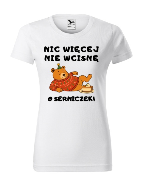 Święta - Koszulka damska świąteczna - "Nic więcej nie wcisnę... O serniczek!"