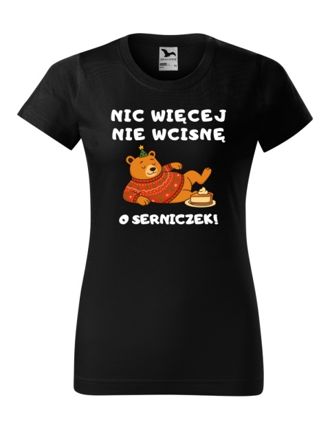 Święta - Koszulka damska świąteczna - "Nic więcej nie wcisnę... O serniczek!"