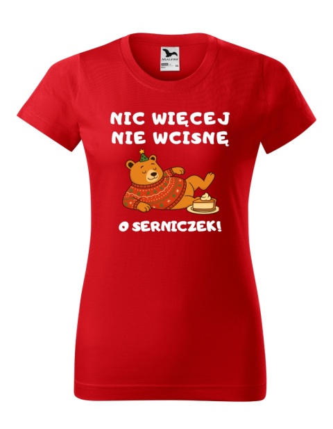 Święta - Koszulka damska świąteczna - "Nic więcej nie wcisnę... O serniczek!"