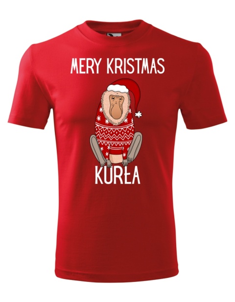 Święta - Koszulka męska świąteczna - "Mery kristmas kurła" z małpą Januszem