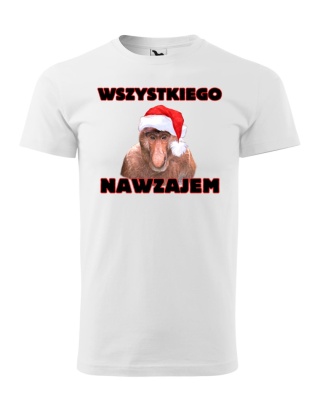 Święta - Koszulka męska świąteczna - "Wszystkiego nawzajem" z małpą Januszem