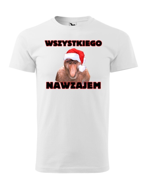 Święta - Koszulka męska świąteczna - "Wszystkiego nawzajem" z małpą Januszem