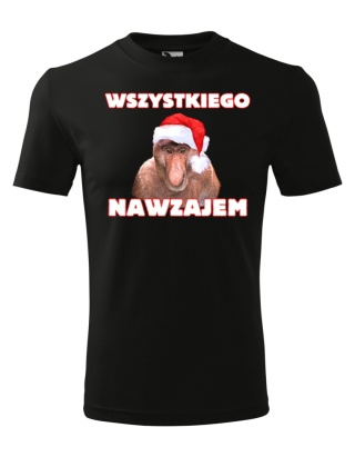 Święta - Koszulka męska świąteczna - "Wszystkiego nawzajem" z małpą Januszem