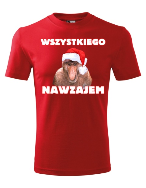 Święta - Koszulka męska świąteczna - "Wszystkiego nawzajem" z małpą Januszem