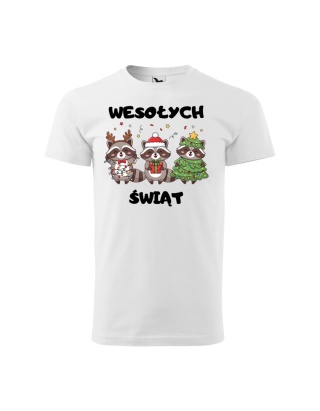 Święta - Koszulka dziecięca - "Wesołych Świąt" z trzema uroczymi szopami