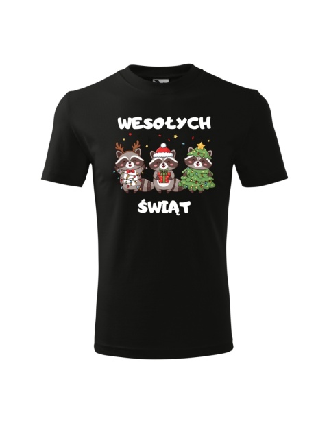 Święta - Koszulka dziecięca - "Wesołych Świąt" z trzema uroczymi szopami