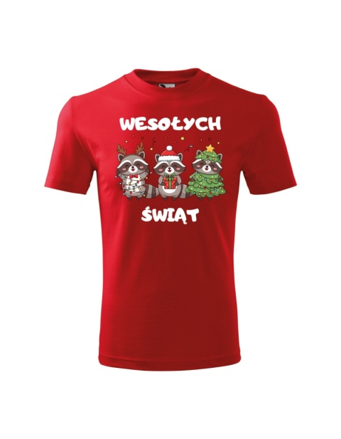 Święta - Koszulka dziecięca - "Wesołych Świąt" z trzema uroczymi szopami