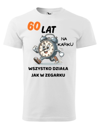 Koszulka urodzinowa męska - ... lat na karku, wszystko działa jak w zegarku